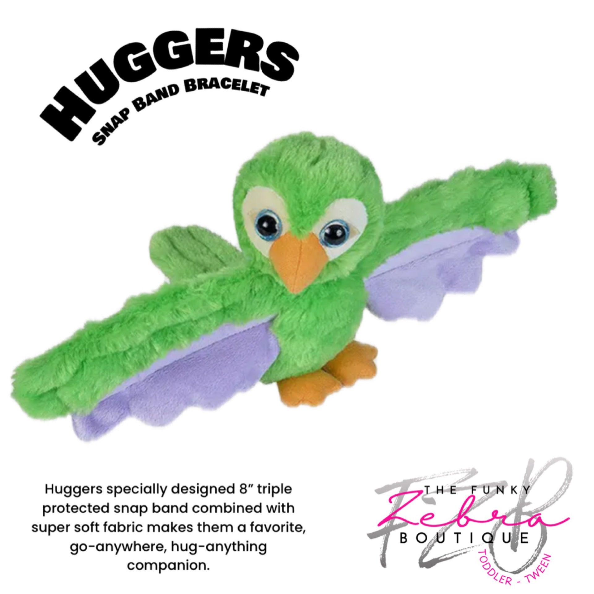 WILD REPUBLIC Huggers Green Parrot Stuffed Animal Snap Toy 8