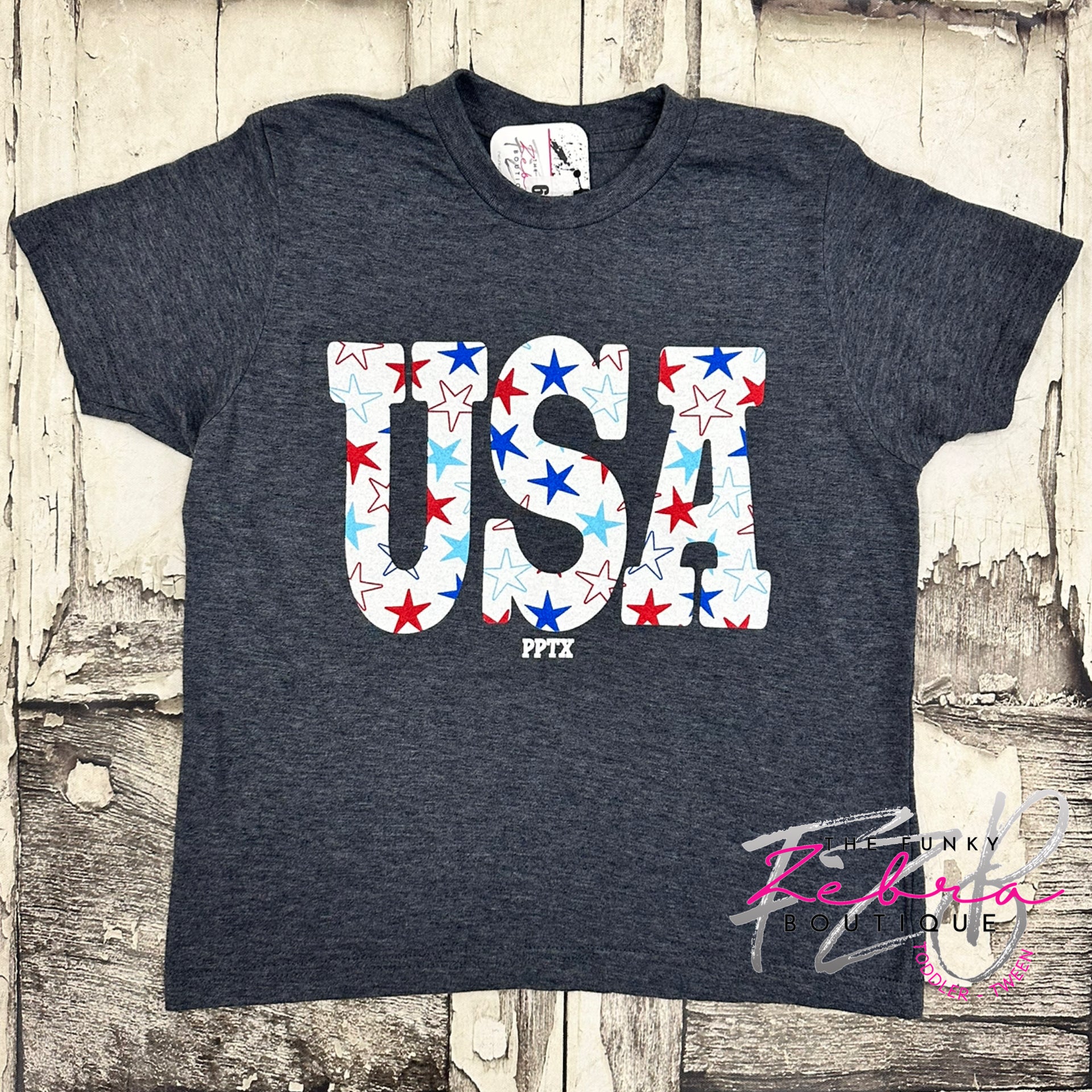 ⭐️chu ta⭐️  CHEAP HOLIDAY カットソー Patriotic Starry USA Stars Heather Grey Tee Size 4/6, 6/8