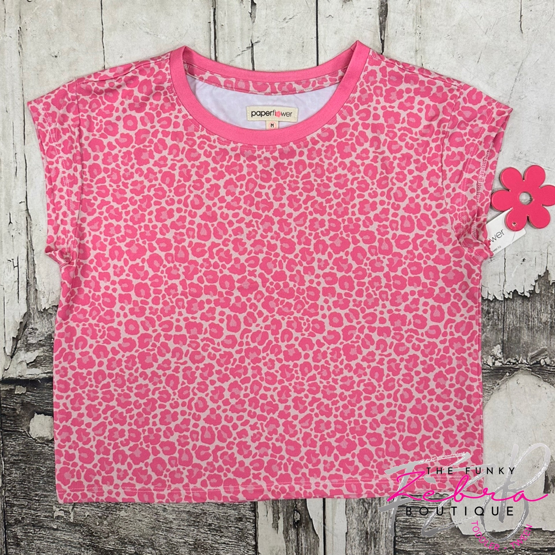 paperfl🌸wer Paper Flower Pink Leopard Print Top Size 7/8 paperfl🌸wer Paper Flower Pink Leopard Print Top Size 7/8