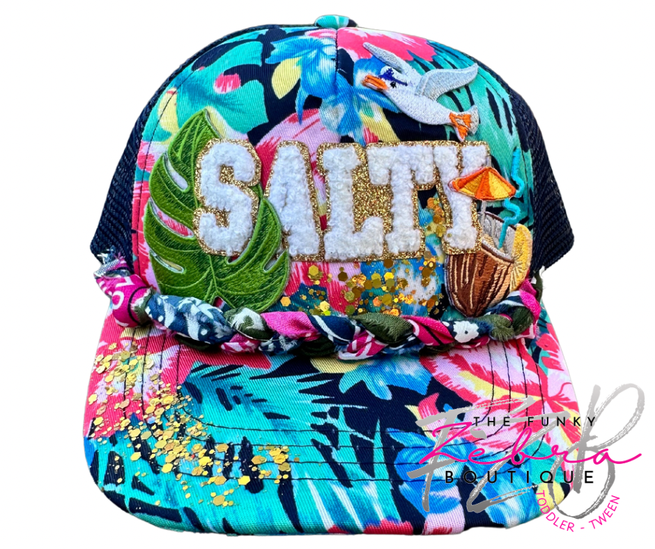 coconut palm leaf hat Salty Palm Leaf and Coconut Drink Black Tropical Floral Foam Trucker H – The Funky Zebra Boutique