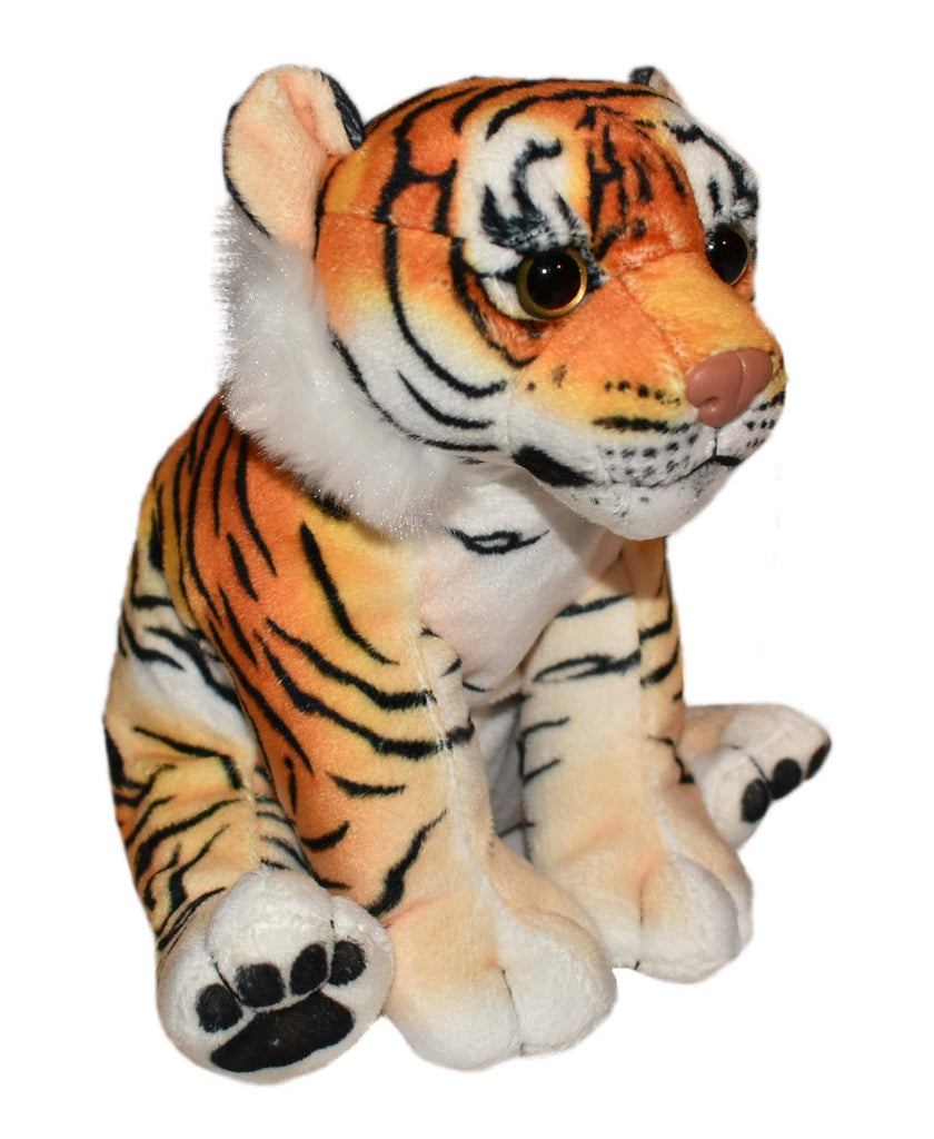 Plush tiger toy on a white background