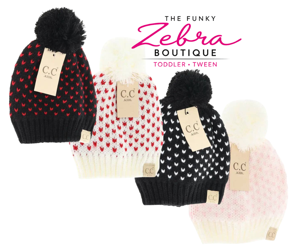 C.C. Kids Heart Knit Pom Beanie - Pick Your Color – The Funky